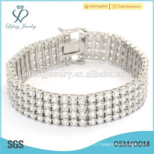 Wholesale jewelry 8 inch 17mm chunky silver luxury personality bracelet with zircon stone